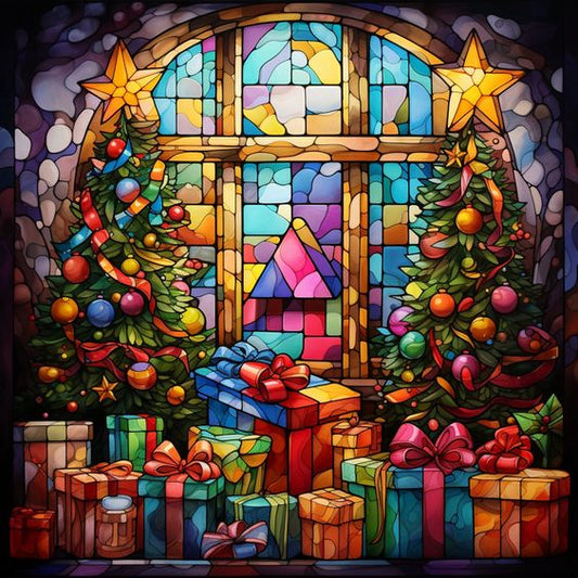 Paint by Numbers Kit Stained Glass Style Christmas Gifts