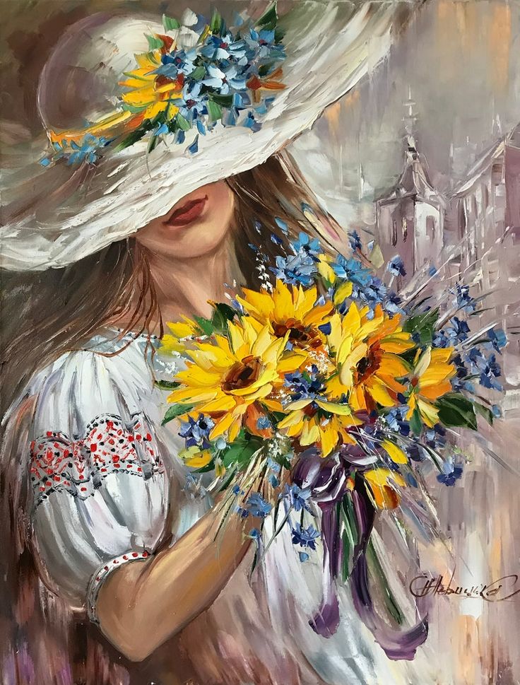 Paint by Numbers Kit Girl Holding Sunflower