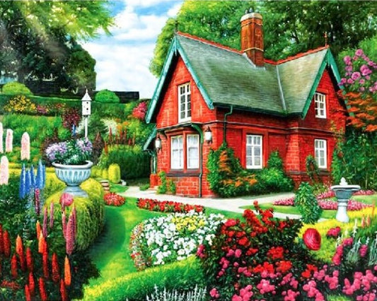 Paint by Numbers Kit Red House In The Forest