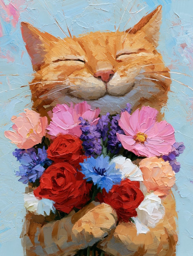 Paint by Numbers Kit Cat Holding Flowers