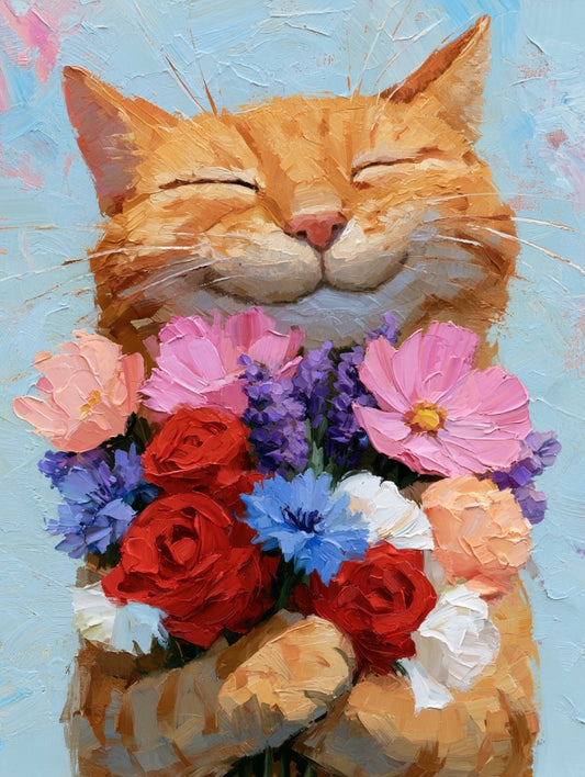 Paint by Numbers Kit Cat Holding Flowers