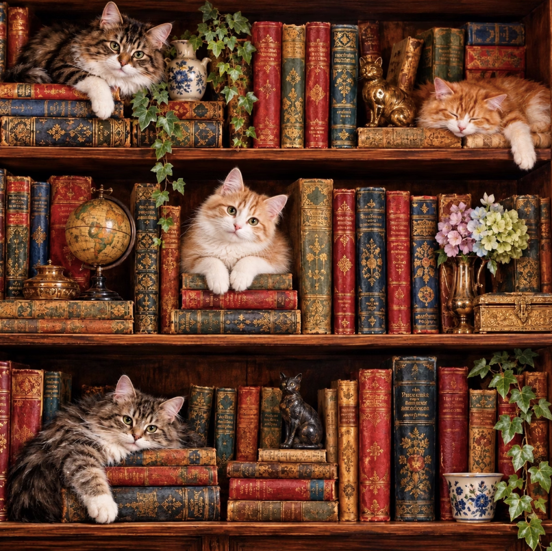 Paint by Numbers Kit The Cat on the Bookshelf