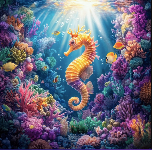 Paint by Numbers Kit Seahorse in the Underwater World