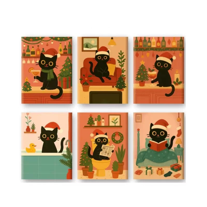 6 Mini Painting by Numbers - Christmas Black Cat