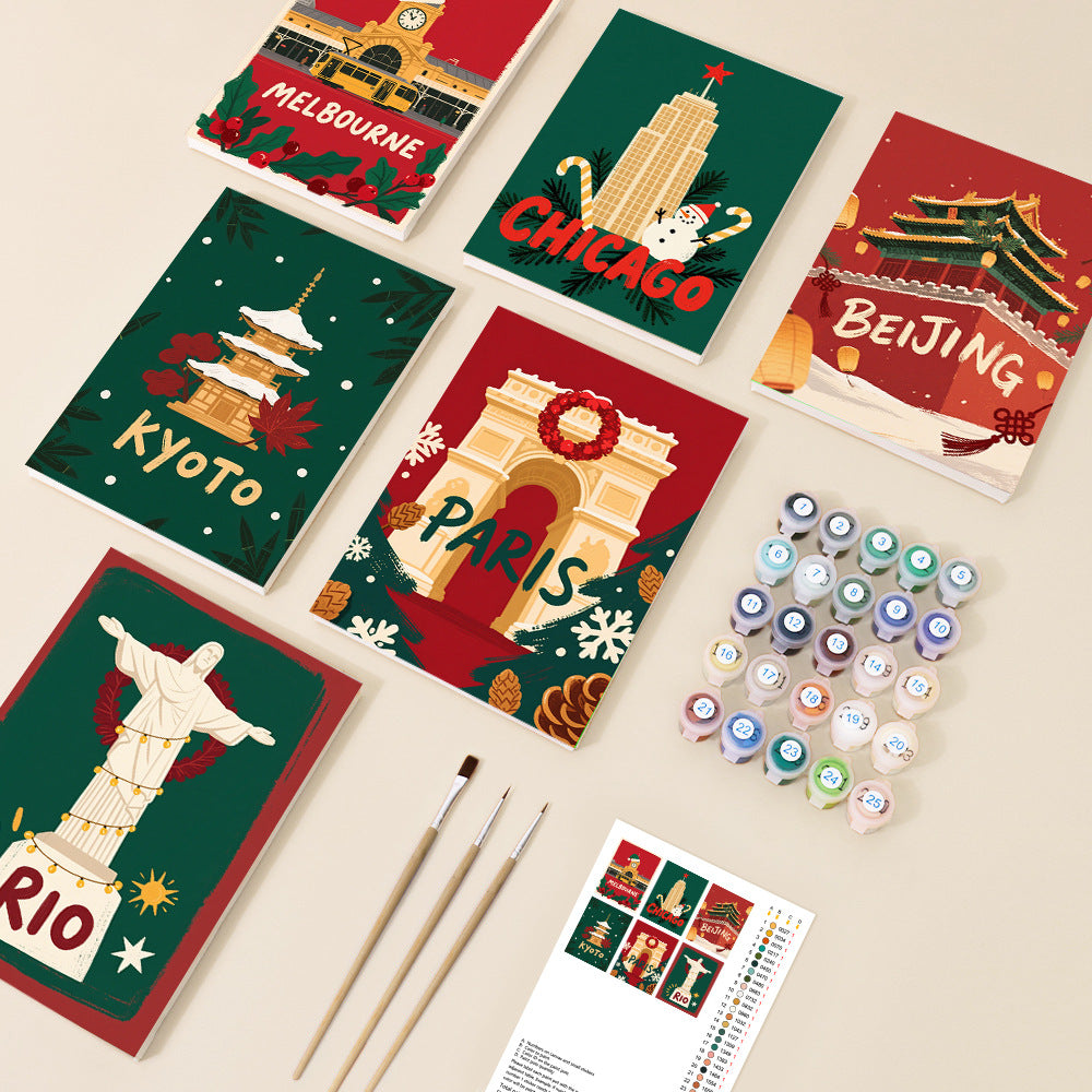 6 mini painting by numbers christmas city set