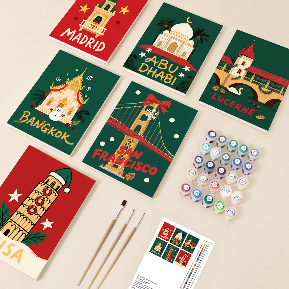 6 mini painting by numbers christmas city set