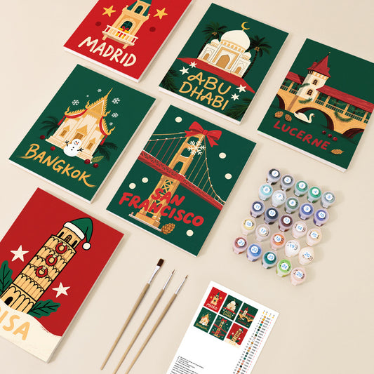 6 mini painting by numbers christmas city set