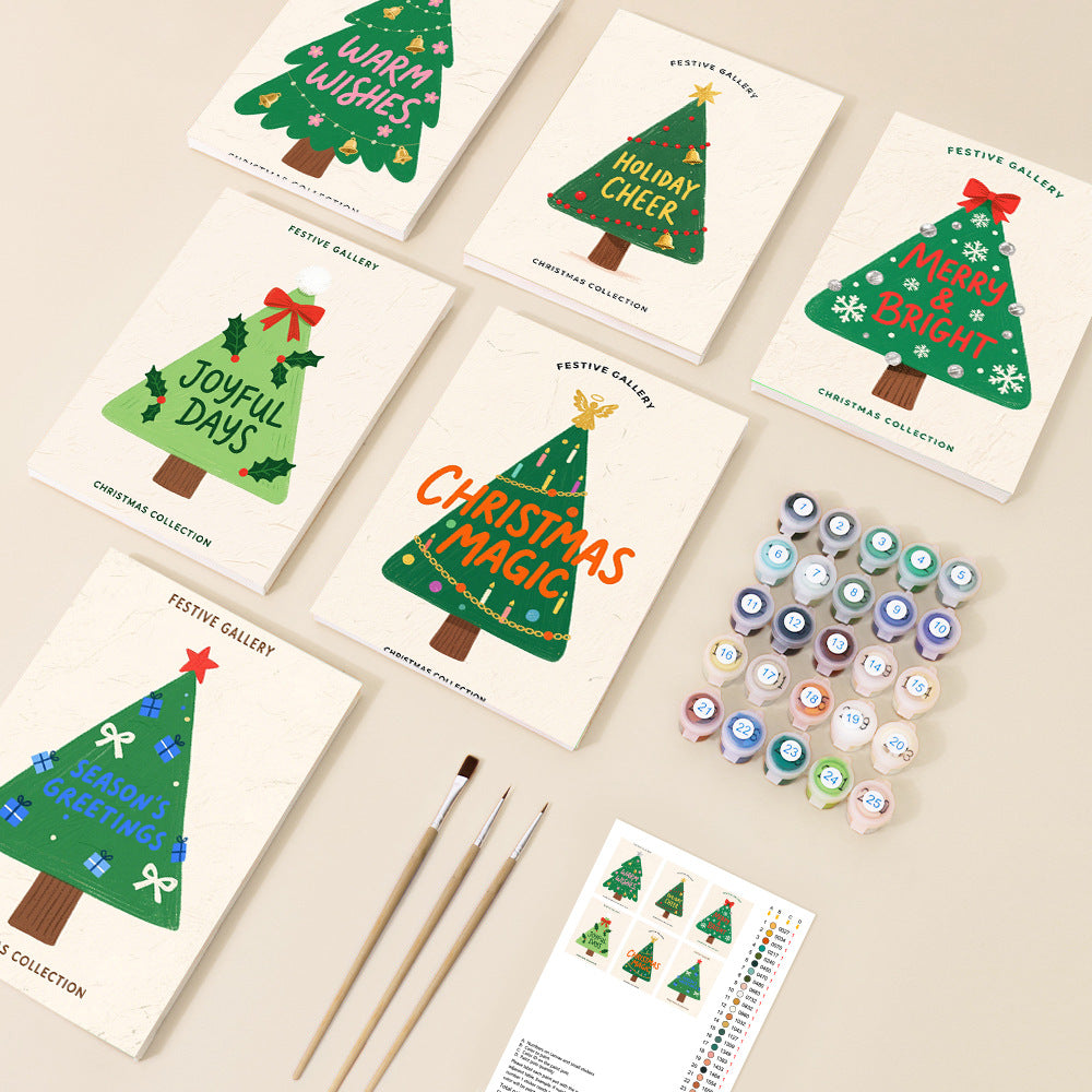 6 mini painting by numbers christmas trees set