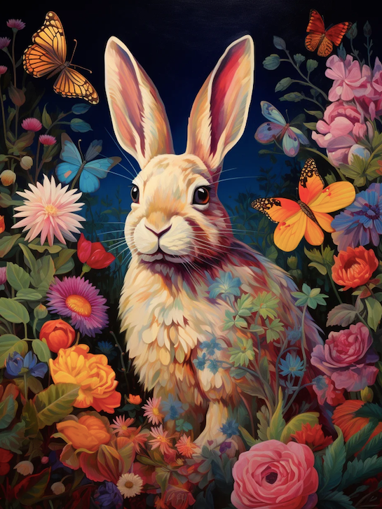 Paint by Numbers Kit Rabbit In The Flowers