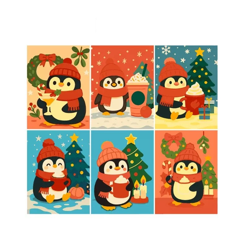 6 Mini Painting by Numbers - Christmas Penguin