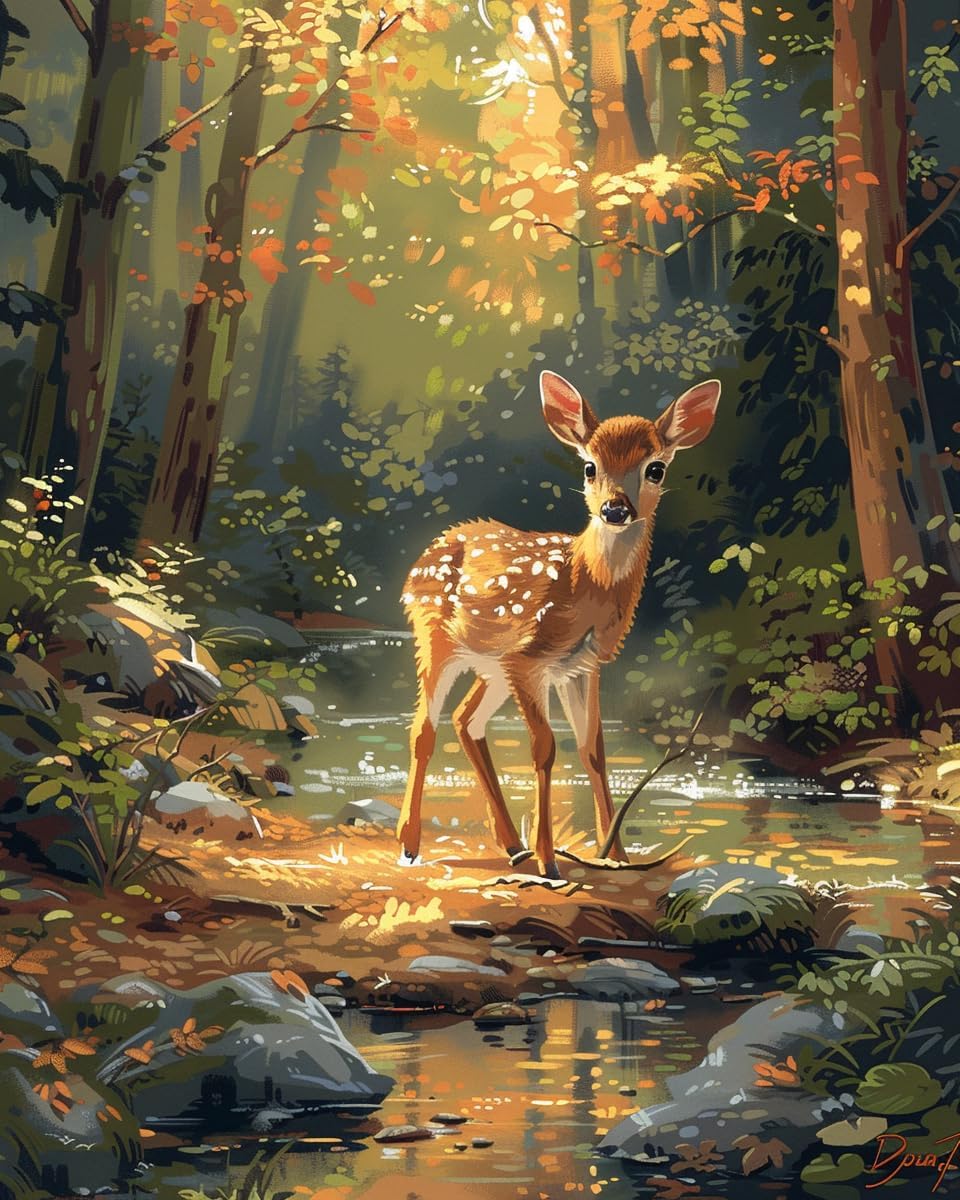 Paint by Numbers Kit Fawn In The Forest