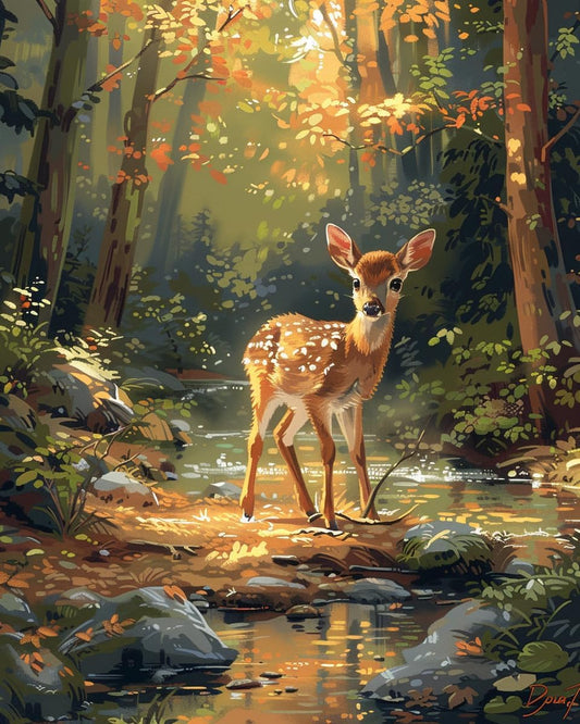 Paint by Numbers Kit Fawn In The Forest