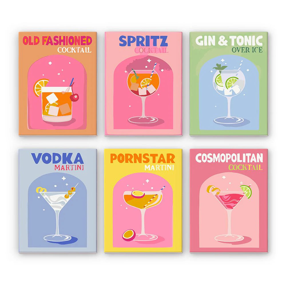 Paint by Numbers - 6 Mini Paintings | Colorful Cocktail Set