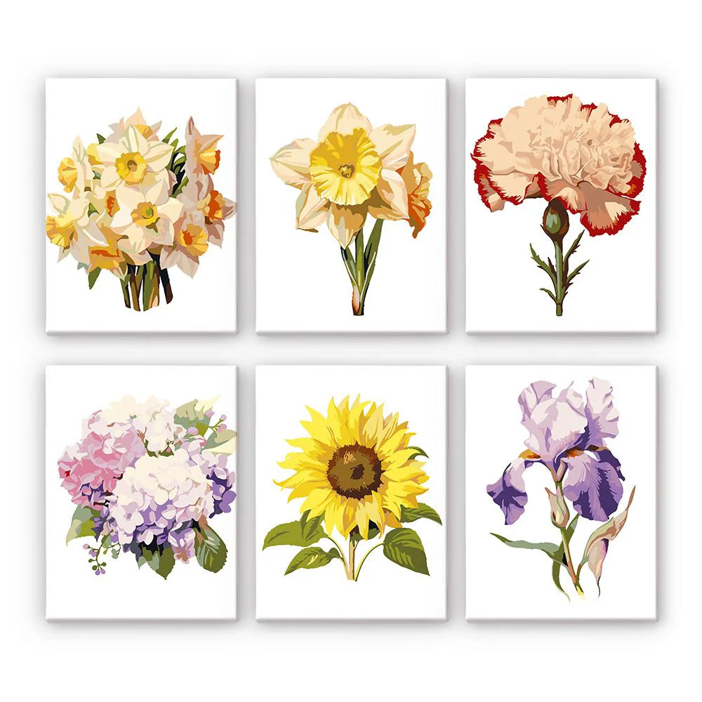 Paint by Numbers - 6 Mini Paintings |Flowers Set