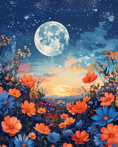 Paint by Numbers Kit Moon and flowers