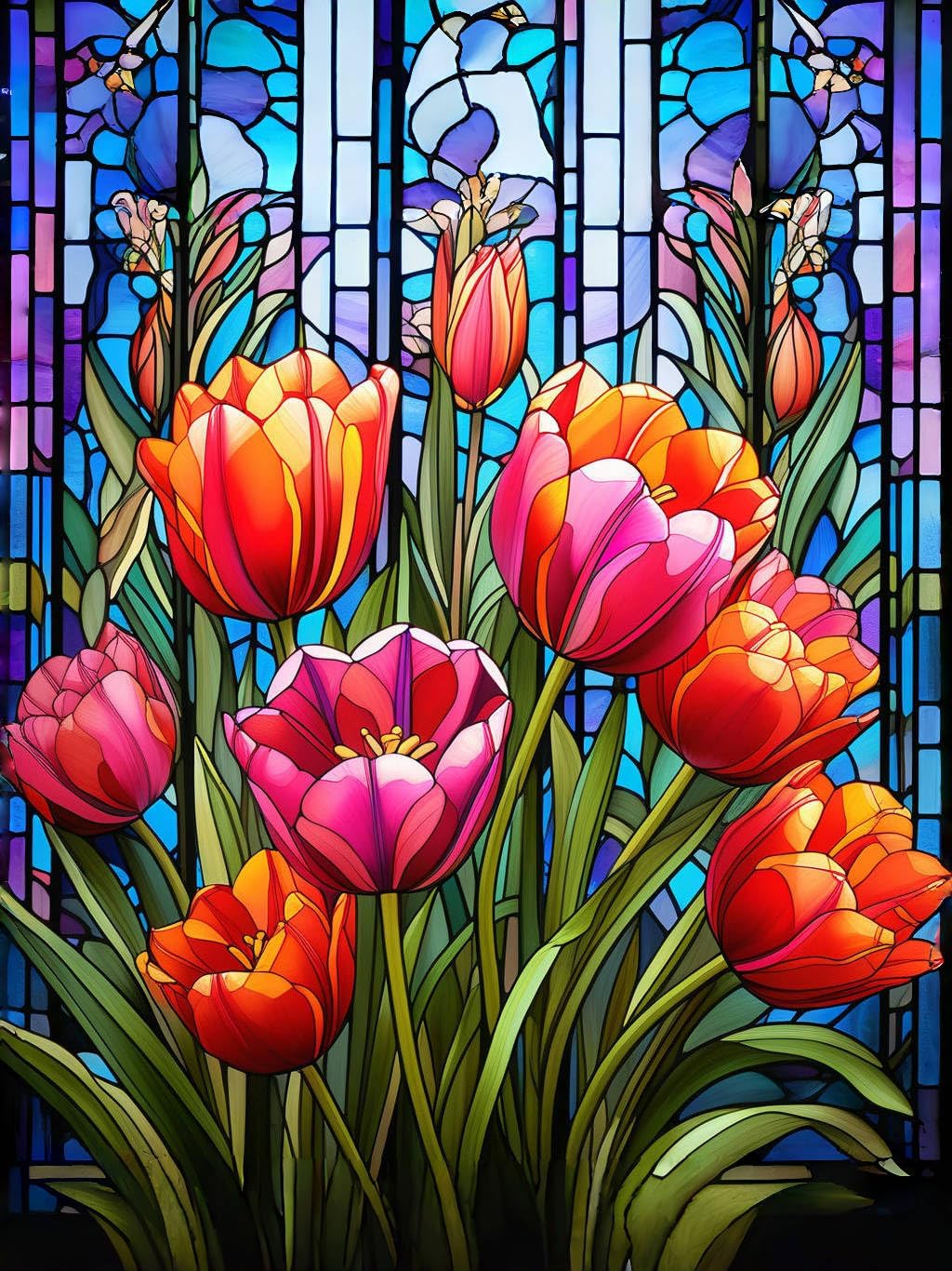 Paint by Numbers Kit Stained Glass Style Tulips