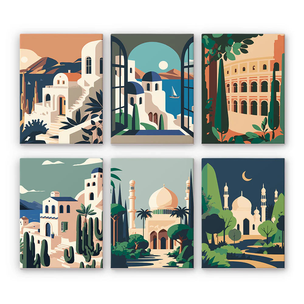 Paint by Numbers - 6 Mini Paintings | Beautiful Landscapes Set