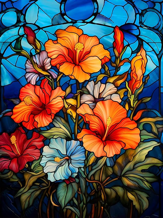 Paint by Numbers Kit Stained Glass Style Flowers