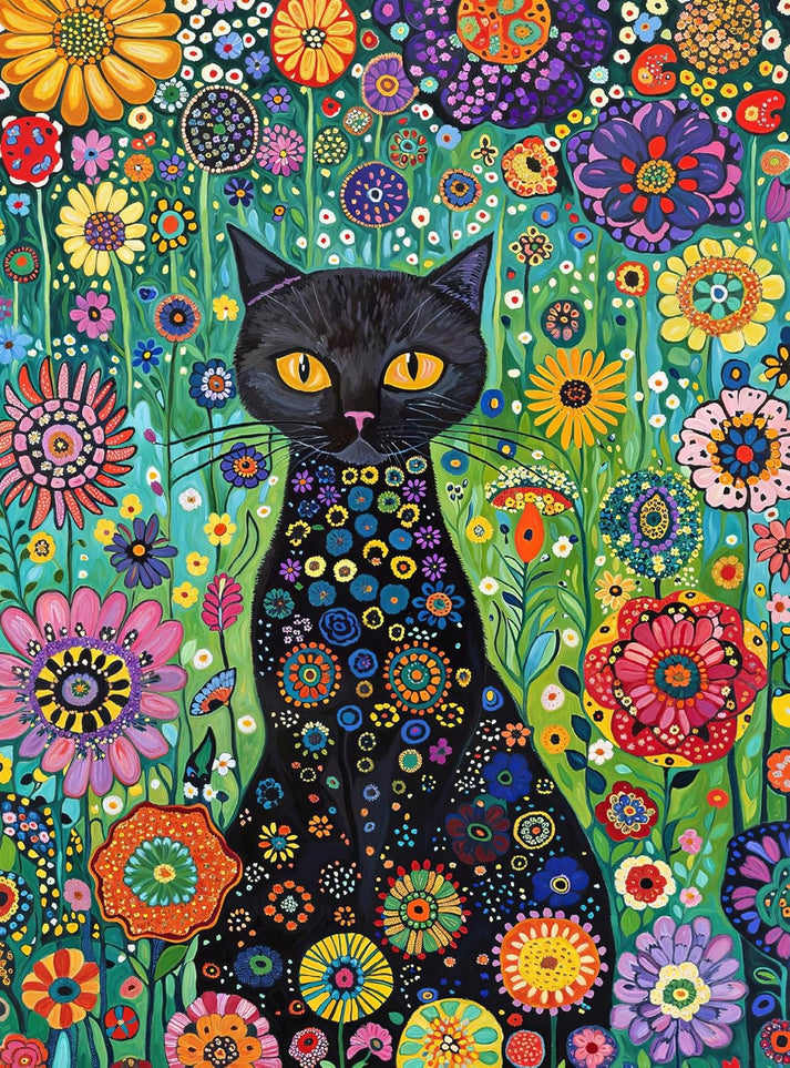 Paint by Numbers Kit Abstract Flowers And Cat – diyartpaint