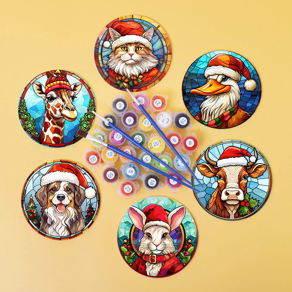 Paint by numbers Coasters (6 pieces) - Christmas Animals