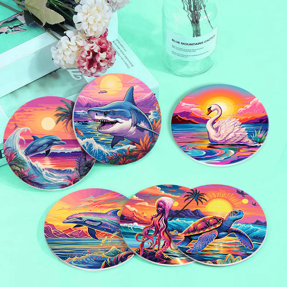 Paint by numbers Coasters (6 pieces) - Marine Life