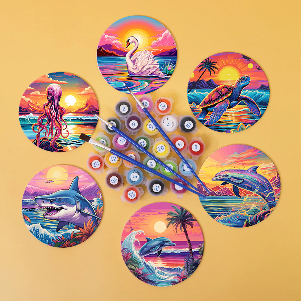 Paint by numbers Coasters (6 pieces) - Marine Life