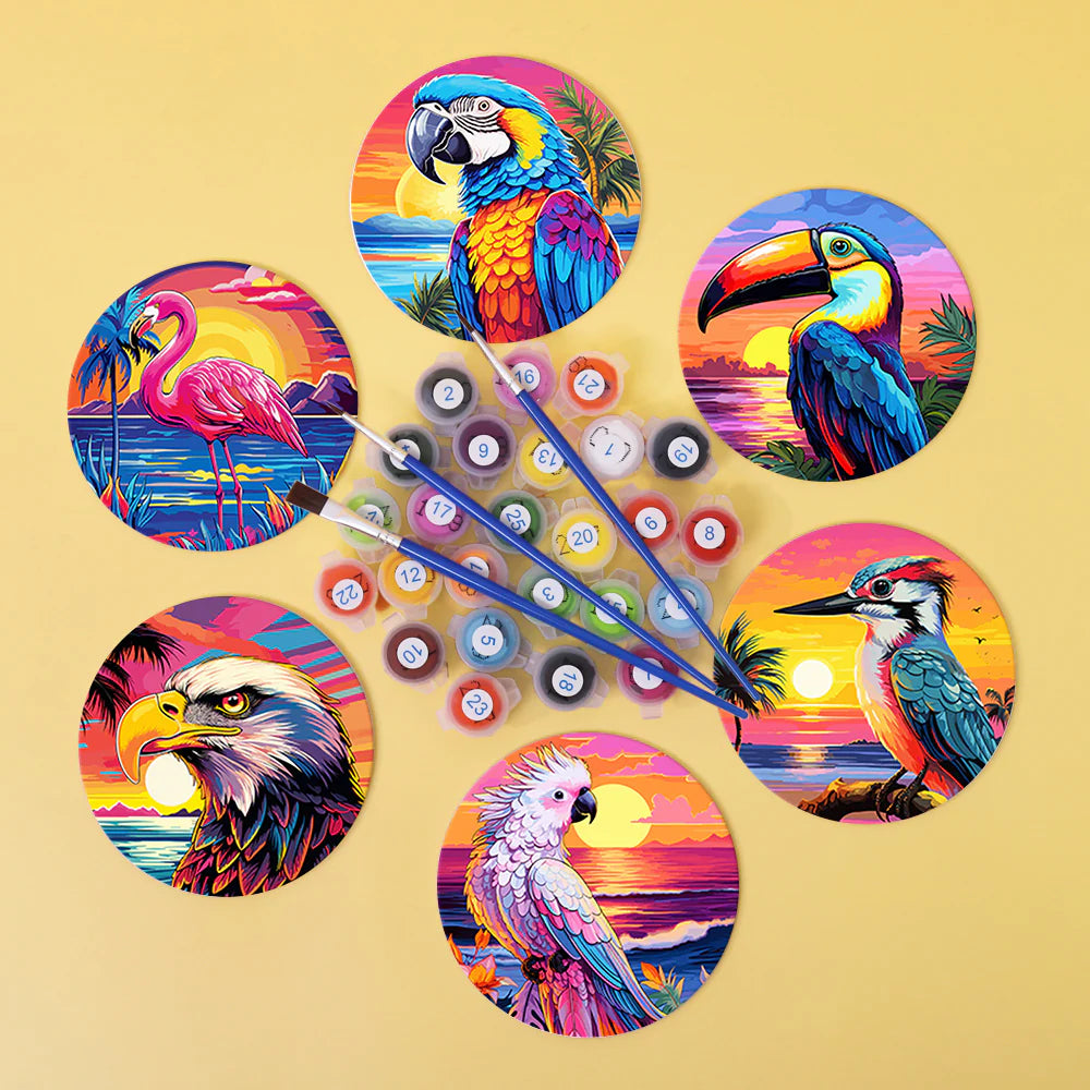 Paint by numbers Coasters (6 pieces) - Birds