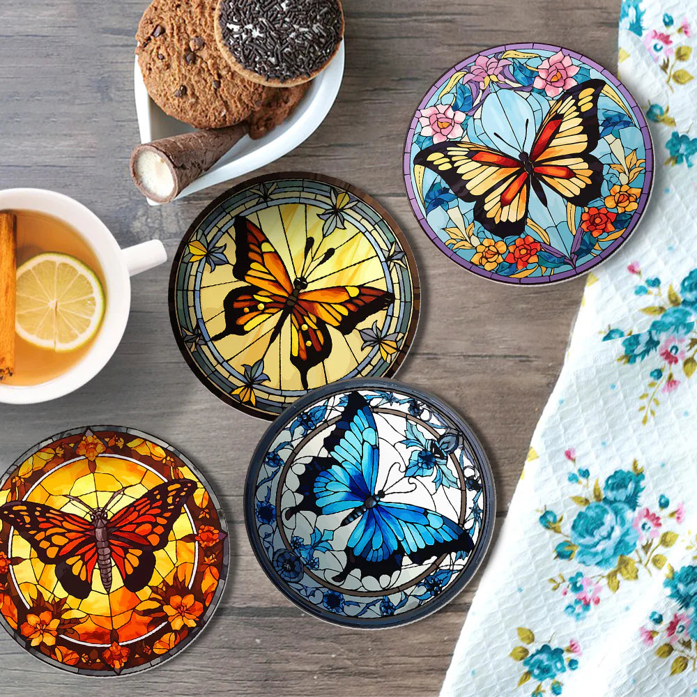 Paint by numbers Coasters (4 pieces) - Butterflies