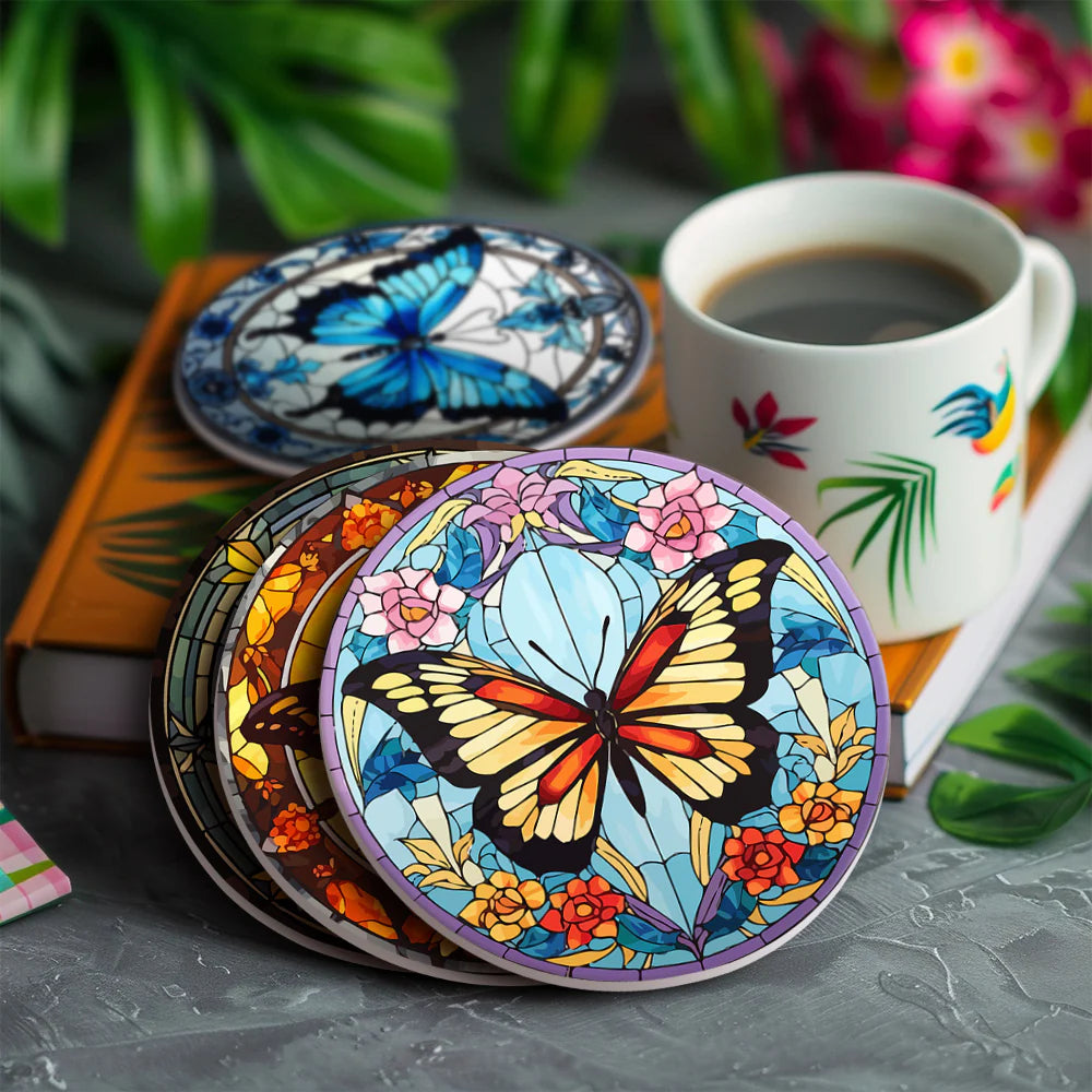 Paint by numbers Coasters (4 pieces) - Butterflies