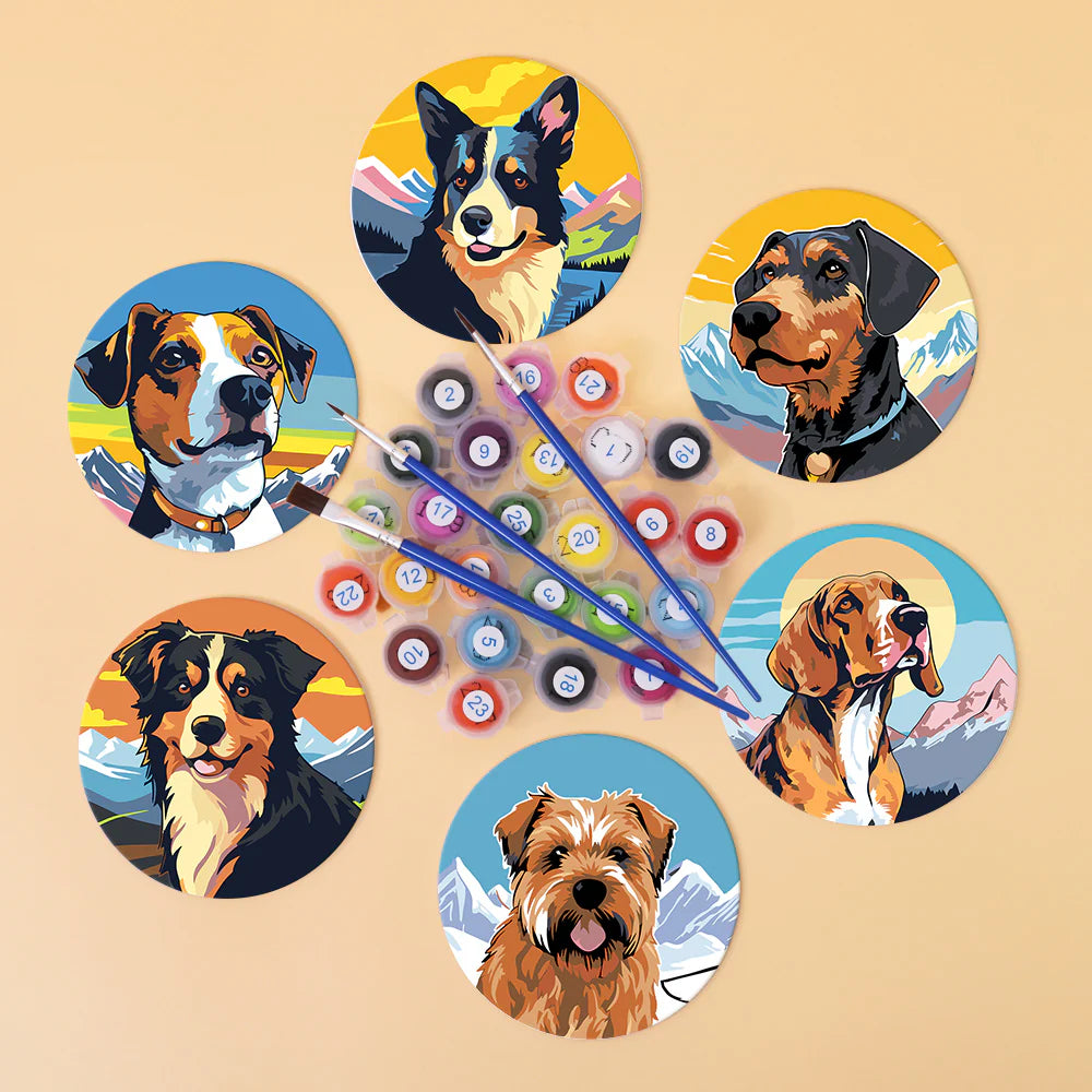 Paint by numbers Coasters (6 pieces) - Cute Puppy