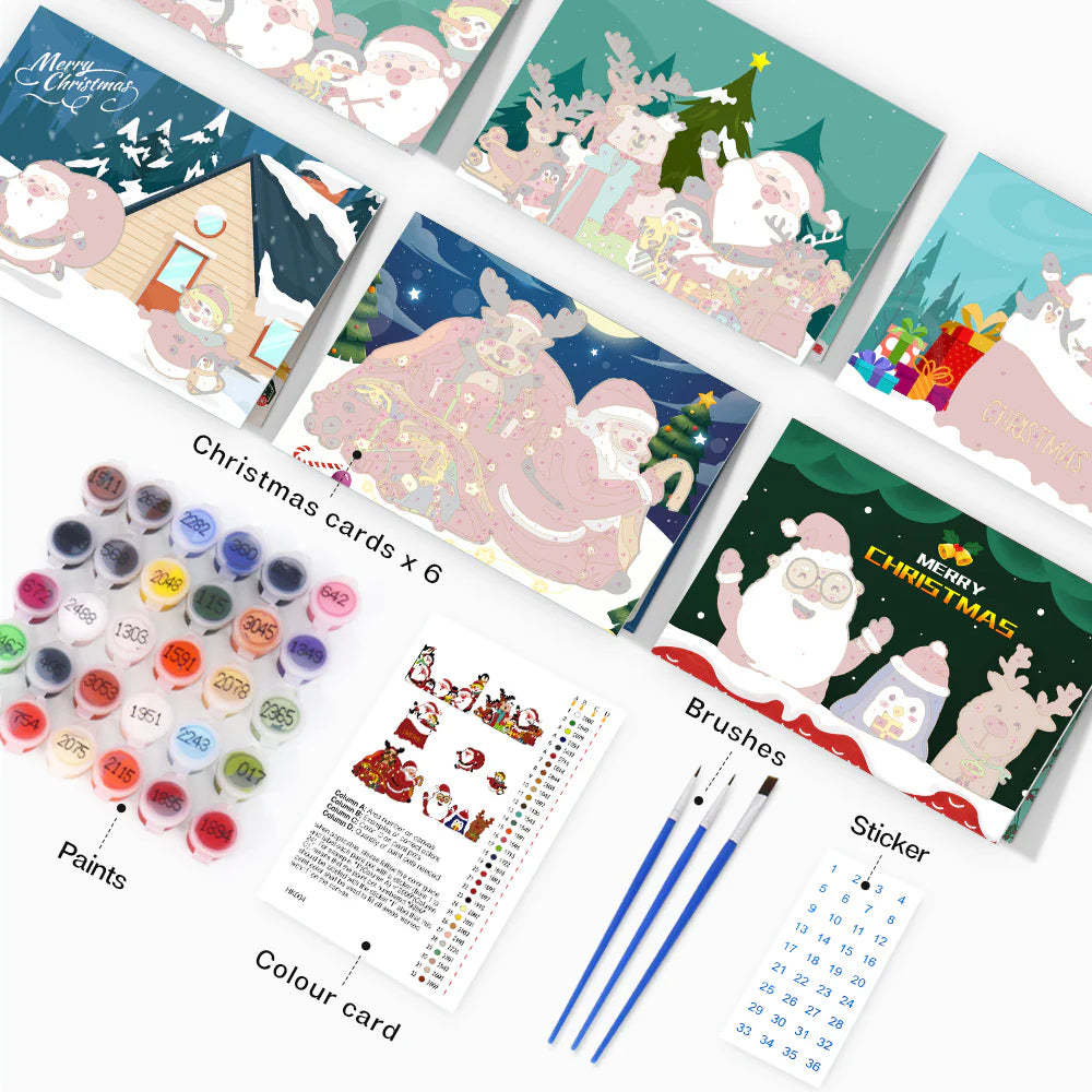 Paint by numbers DIY Christmas Cards  6 Pack