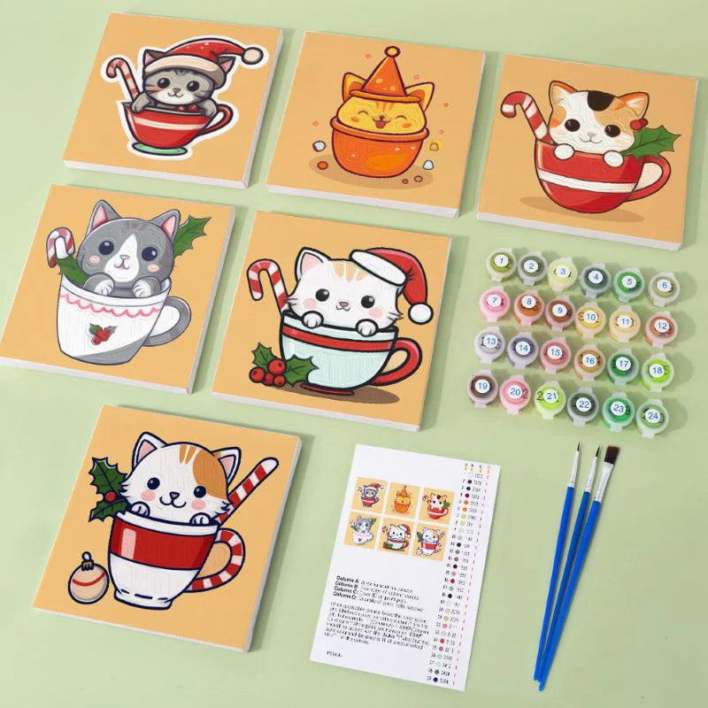 Paint by Numbers - 6 Mini Paintings | Teacup Cat Set