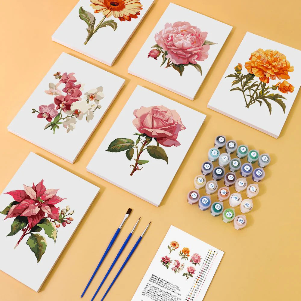 Paint by Numbers - 6 Mini Paintings | Flowers Set