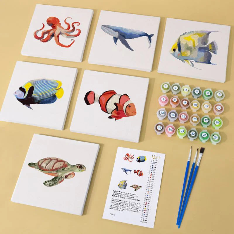 Paint by Numbers - 6 Mini Paintings | Marine Life Set