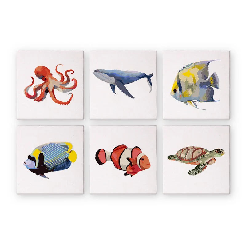 Paint by Numbers - 6 Mini Paintings | Marine Life Set