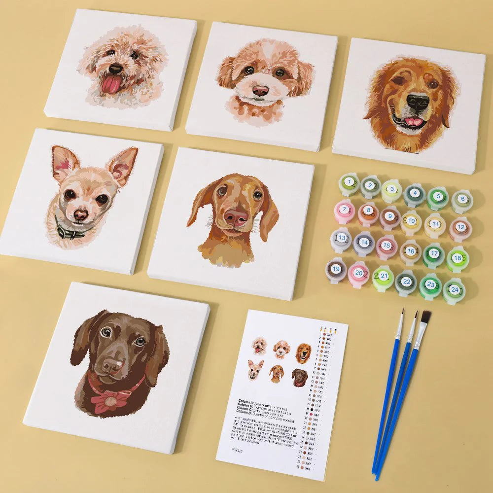 Paint by Numbers - 6 Mini Paintings | Cute Puppy Set