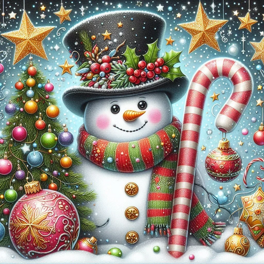 Paint by Numbers Kit Christmas snowman and candy cane