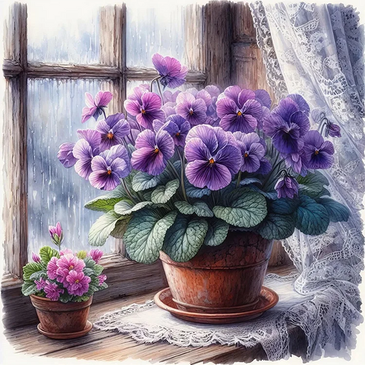 Paint by Numbers Kit Purple Flowers On The Windowsill