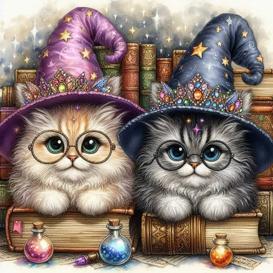 Paint by Numbers Kit two kittens wearing witch hats