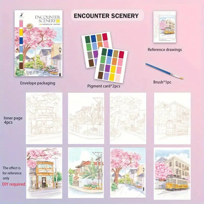 4 Sheets/1 DIY Painting Book With Watercolor Paint