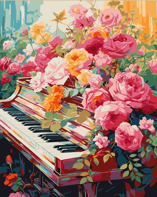 Paint by Numbers Kit Piano Among Flowers