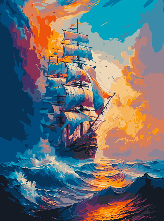 Paint by Numbers Kit Abstract Colorful Sea Sailboat