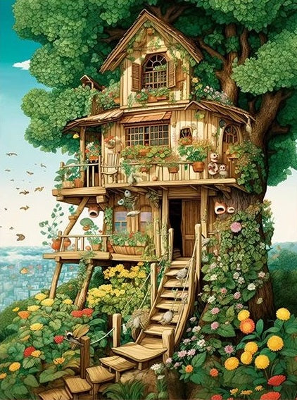 Paint by Numbers Kit Fantasy Tree House