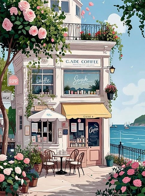 Paint by Numbers Kit Seaside Coffee Shop
