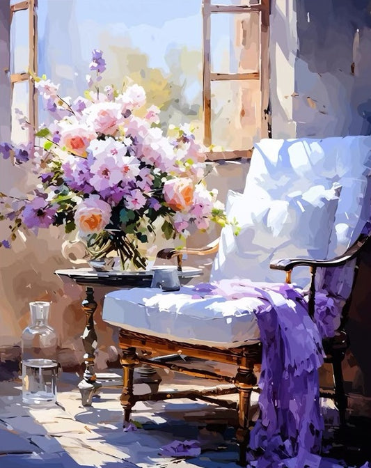 Paint by Numbers Kit Chairs And Flowers By The Window