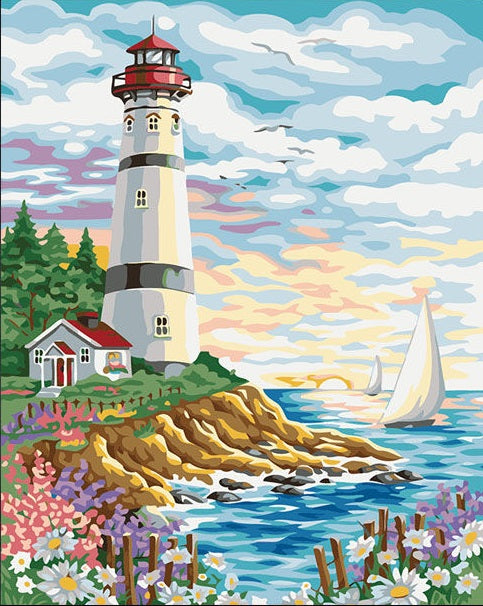 Paint by Numbers Kit Seaside Lighthouse