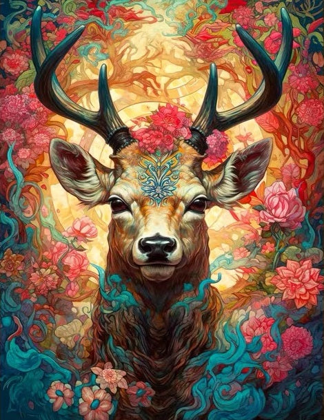 Paint by Numbers Kit Deer Among Flowers