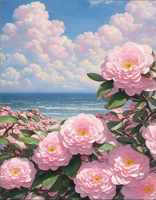 Paint by Numbers Kit Pink Camellia By The Sea