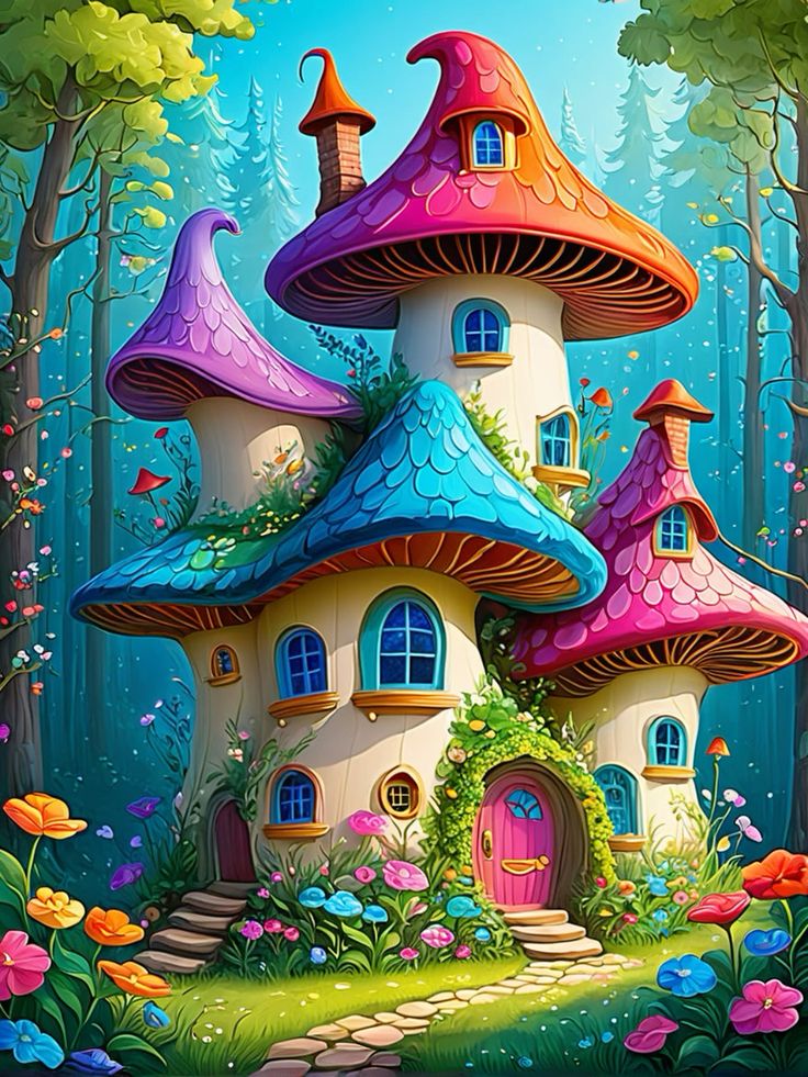 Paint by Numbers Kit Fairytale Mushroom House