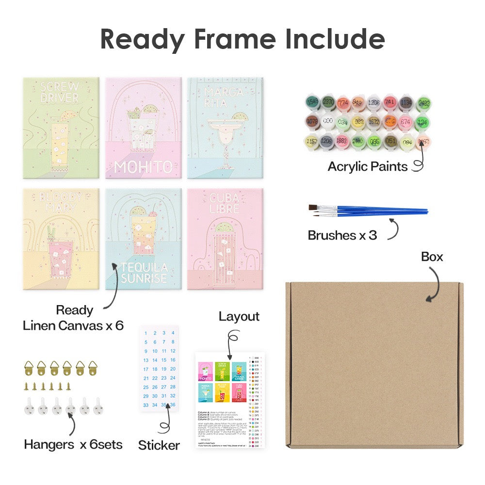 what mini painting by numbers ready framed include